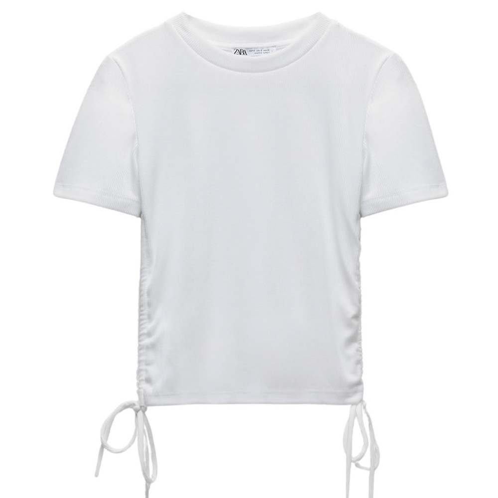 Zara White Ruched cropped T-Shirt